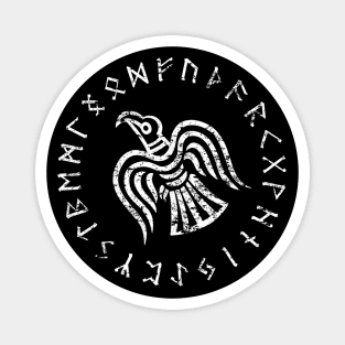 raven of odin elder futhark runes distressed Magnet